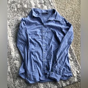 Y2K Office Siren Blue and White Striped Women’s Blouse Size Small